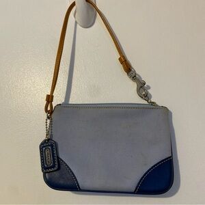 Coach Vintage Two-Tone Canvas Wristlet in Light Blue, Navy & Tan